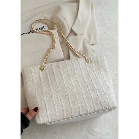 'Yara' Polyester Texture Chain Tote Bag - Celes Fashion